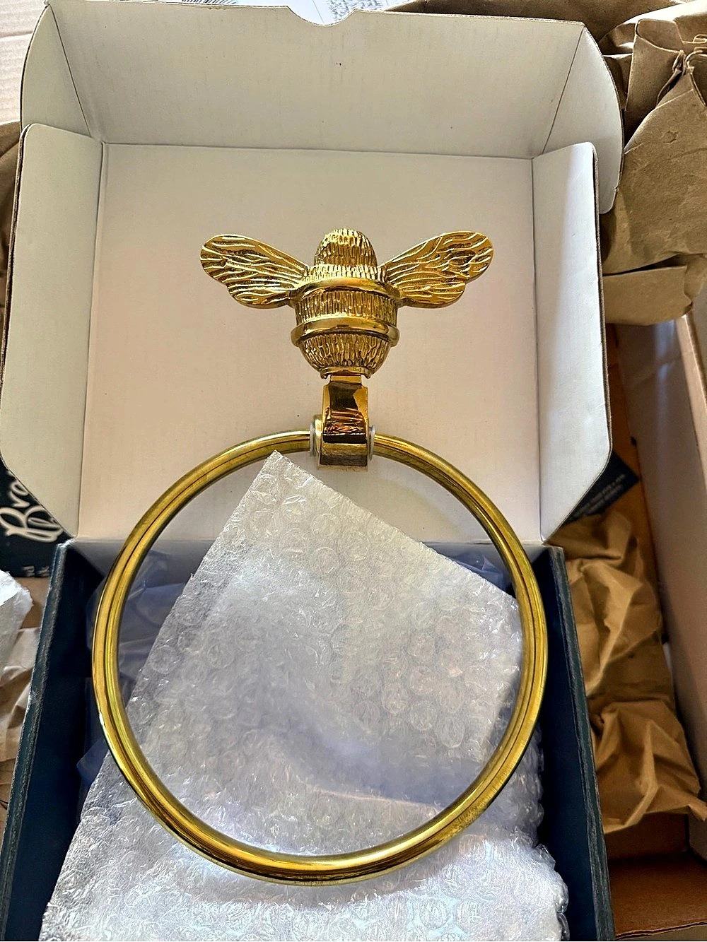 Brass Bee Towel Ring and Toilet Paper Holder Gold